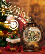 Christmas Tree Snow Globe Lantern-Glittering Light Up Musical Snow Globe Christmas Decorations, 6H Timer, USB & Battery Operated, Christmas Trees Indoor Home Décor