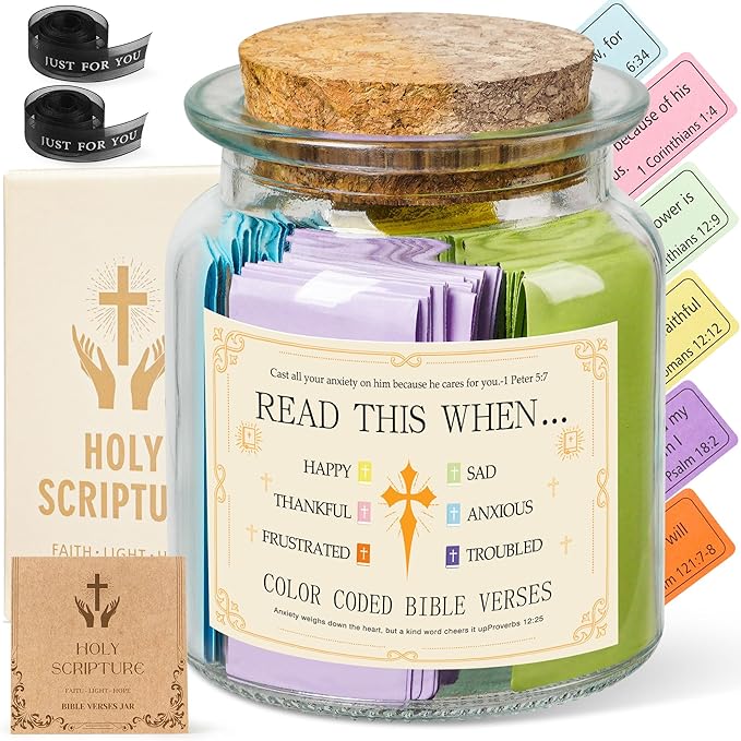 Bible Verse Jar for Women, Read Me When Bible Verses Jar, 108 Scripture Notes in Soft Morandi Colors, Christian Gifts for Women