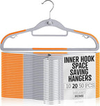 Plastic Hangers 20 Pack, Cascading Slim Space Saving Clothing Hangers with 360° Rotating Hook, Non Slip Clothes Hangers for Sweater Shirt, Heavy Duty Coat Hanger with Inner Hook for Closet, Grey