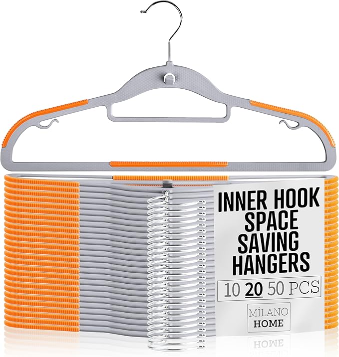 Plastic Hangers 20 Pack, Cascading Slim Space Saving Clothing Hangers with 360° Rotating Hook, Non Slip Clothes Hangers for Sweater Shirt, Heavy Duty Coat Hanger with Inner Hook for Closet, Grey