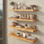 fuqing Live Edge Floating Shelves for Wall 36 inch, 8 Inch Deep Solid Elm Wood Floating Wall Shelves - Rustic Wooden Shelves with Invisible Brackets for Living Room Bedroom Kitchen, 2 Pack, Natural