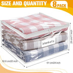Kikerike Plastic Storage Bags with Easy-Glide Zipper, Pack of 8, Durable Clear Vinyl Zippered Storage Bags for Clothes Sweaters Comforters Blankets Sheets Bedding (24 x 20 x 11 Inch)