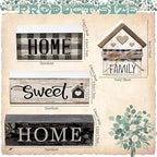 Moucuny 4 Pcs Farmhouse Wooden Tabletop Decor Sweet Home Tiered Tray Decor Rustic Retro Wood House Shaped Block Sign Housewarming Gifts Neutral Centerpiece Farmhouse Table Sign for Home Shelf Mantle