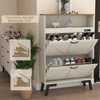 TaoHFE Deodorizing Shoe Organizer Cabinet Storage for Entryway,Shoe Cabinet Storage with 2 Flip Drawers,White Fluted Shoe Cabinet with Air-Purifier,Farmhouse Hidden Cabinet