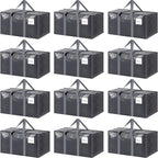 12 Pack Extra Heavy Duty Large Moving Bags with Strong Zipper & Comfortable Handles, Sturdy & Durable Clothes Storage Bags Totes Bins, Packing Moving Boxes for College Supplies, Gray