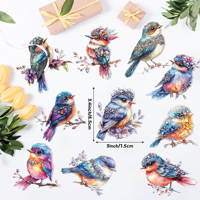 Hummingbird Window Hangings Ornament- 10Pcs Acrylic Bird Sun Catcher Decor, Art SunCatcher Tree Pendant for Gifts Indoor Outdoor Home Wall Living Room Spring Summer Garden Decoration