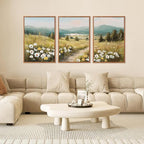 KAIRNE Field Canvas Wall Art,Vintage Landscape Wall Decor,Wildflower Prints Set of 3(16”X24”),Nature Botanical Floral Posters,Rustic Paintings for Kitchen Living Room Bedroom Farmhouse Decor,Framed