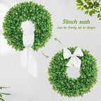 Vlorart 24 Inch Faux Round Boxwood Wreath, Weatherproof Front Door Large Wreaths Artificial Spring Summer Greenery Wreath with Sash for Farmhouse Wedding Year Round Indoor and Outdoor