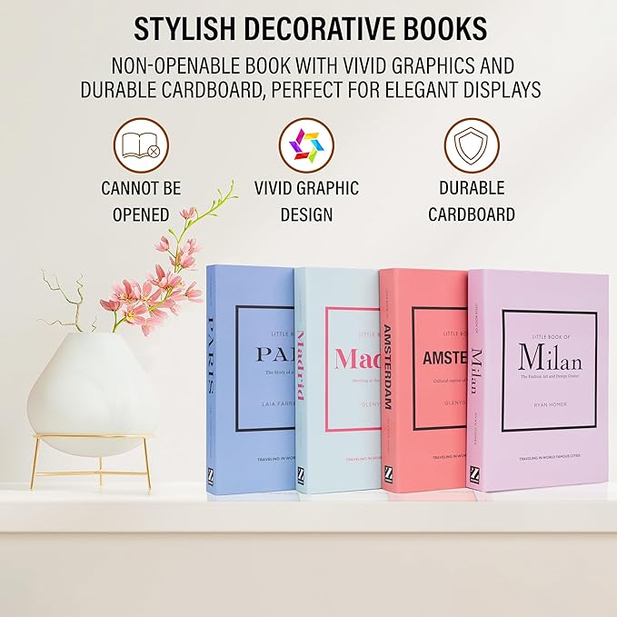 PROBENEX Pastel Medium | 4 PCS Faux Decorative Books for Home Decor | Not Real Books (Cardboard Boxes) | Coffee Table, Shelf Styling & Modern Aesthetic Accent Pieces for Living Room, Office