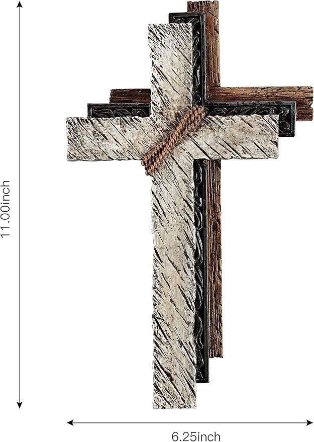 Eagrafts Rustic Decorative Layered Wood Texture Resin Wall Cross, Home Wall Decor