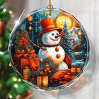 Stained Glass Snowman Ornament - Christmas Tree Decoration, Gift for Holidays