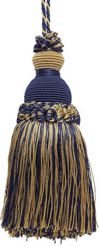 DÉCOPRO Beautiful Hand-Crafted 5" (12.5cm) Key Tassel, 3 1/2" (8.5cm) Loop # IKTJ, Nautical #1152 (Light Gold, Yellow Gold, Navy Blue) Set of 2