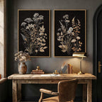 Large Framed Vintage Botanical Wall Art Set of 2, Neutral Farmhouse Moody Floral Canvas Painting Prints, Rustic Dark Academia Flower Pictures for Living Room Bedroom Kitchen Wall Decor, 24x36 Inch