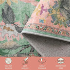 Lahome Botanical Birds Washable 3x5 Pink Living Room Bathroom Rugs for Entryway, Vintage Soft Non Slip Indoor Throw Carpet for Nursery Bedroom Classroom