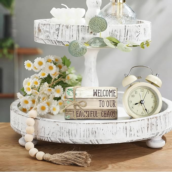 Ycyfckdr Decorative Wood Book Stack for Home, Welcome to Our Beautiful Chaos, Rustic Table and Living Room Bookshelf Farmhouse Decor (L68)