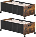 Under Bed Storage with Wheels, Wooden Under Bed Drawers On Wheels, Rolling Under Bed Shoe Storage, Space Saving, Rustic Brown,90L