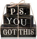 Yuntau 4 Pcs Farmhouse Motivational Office Desk Black Decor P. S. You Got This Wooden Tabletop Inspirational Tiered Tray Decorations Rustic Sign Block Gift for Women Home Kitchen Shelf