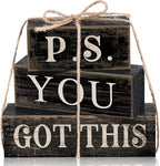 Yuntau 4 Pcs Farmhouse Motivational Office Desk Black Decor P. S. You Got This Wooden Tabletop Inspirational Tiered Tray Decorations Rustic Sign Block Gift for Women Home Kitchen Shelf