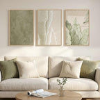 Framed Abstract Sage Green 3 Piece Wall Art for Living Room, Modern Neutral Waves Botanical Canvas Artwork for Walls, Minimalist Wabi Sabi Rustic Nature Print Wall Decor for Bedroom Office, 16x24 Inch