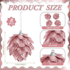 Jetec 8 Pieces Christmas Ornaments Glitter Christmas Tree Hanging Decoration Decorative Artificial Pine Cones Flowers Hanging Ornaments for Winter Wreath Holiday Decor(Rose Gold)