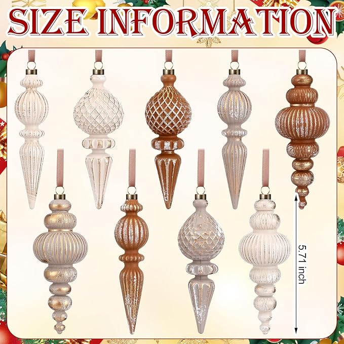 Yunlly 9 Pcs Neutral Christmas Ornaments Textured Christmas Tree Decor with Hanging Loop Modern Brown Hanging Finial Ornaments Shatterproof Home Decor for Xmas Vintage Rustic Farmhouse (Coffee Color)