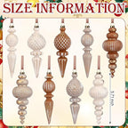 Yunlly 9 Pcs Neutral Christmas Ornaments Textured Christmas Tree Decor with Hanging Loop Modern Brown Hanging Finial Ornaments Shatterproof Home Decor for Xmas Vintage Rustic Farmhouse (Coffee Color)