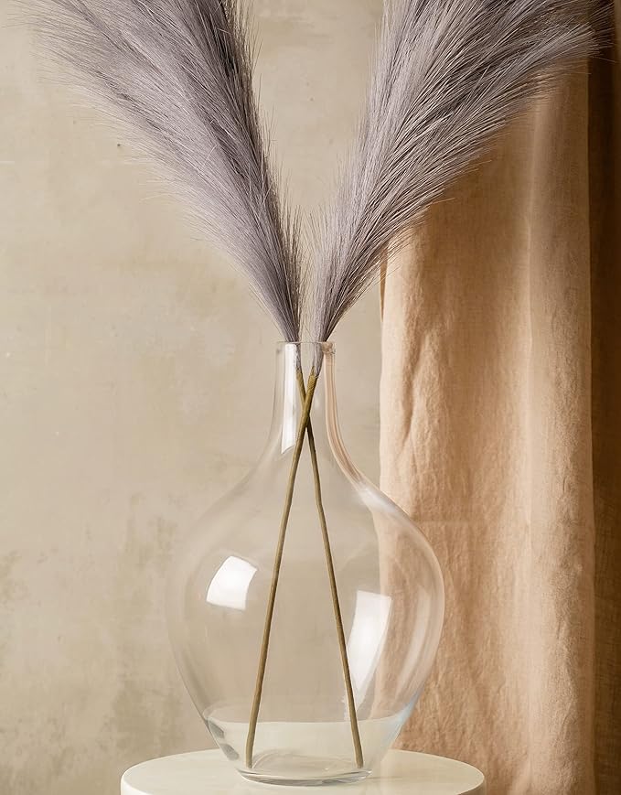 Large Glass Vase for Floor, 15" Tall Clear Glass Floor Vase for Pampas Grass and Long Stem Flowers, Big Glass Vase Decor for Living Room Bedroom, Clear Vase