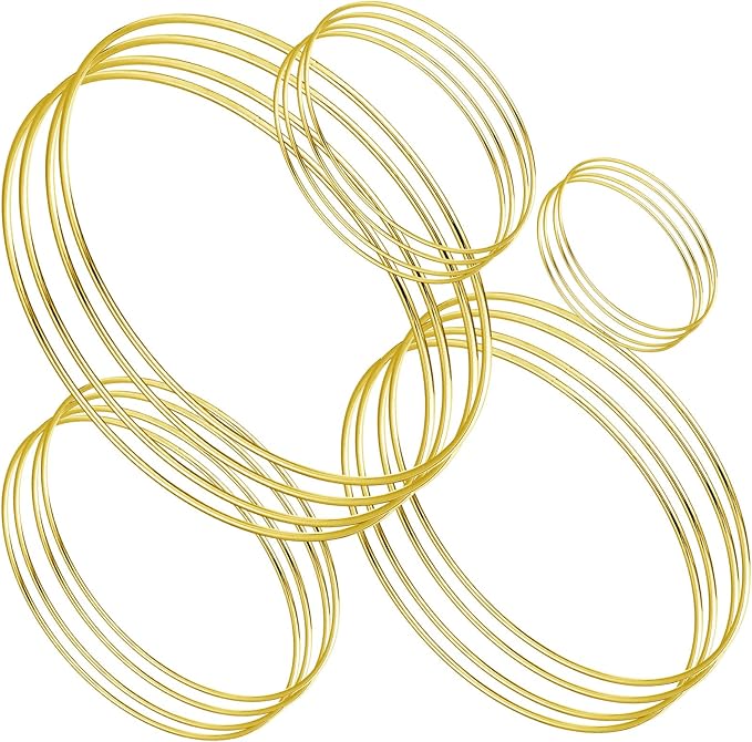 Patelai 20 Pcs Metal Rings for Crafts Dream Catcher Rings, Macrame Hoops for DIY, 5 Sizes Metal Floral Hoop for Floral Macrame Wall Hanging Dream Catcher and Crafts (Gold)