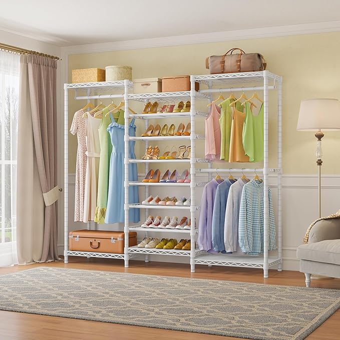 VIPEK S3 Freestanding Clothes Rack Heavy Duty Garment Rack 6-Tier Shoe Racks Closet Storage Organizer Large Wardrobe, Hanging Rod, Adjustable Metal Shelf, 68.9" L x 15.7" W x 76.4" H, White