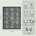 Washable Area Rugs 8x10 Black Green Vintage Floral Botanical Pattern,Perfect for Living Room, Bedroom, Kids Room, Nursery - Stain & Water Resistant Non-Slip, Pet & Child Friendly/Bedroom Decor