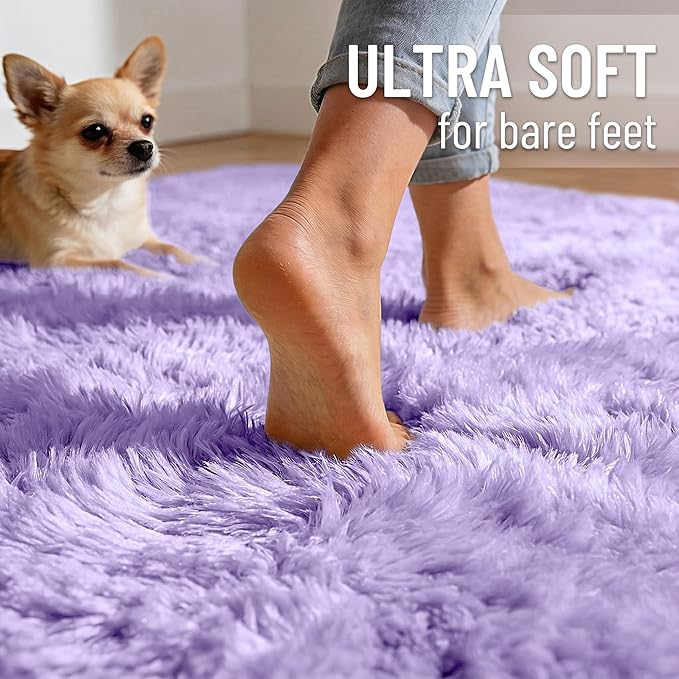 OLANLY 2x3 Machine Washable Small Bedside Rug, Soft Fluffy Shaggy Entryway Throw Rugs for Bedroom, Living Room, Indoor Floor Carpet for Kids Girl Boy, Nursery Room, Home Decor Aesthetic, Light Purple