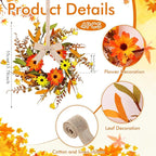 4 Pcs Mini Fall Autumn Swags Wreaths Thanksgiving Artificial Daisy Candle Rings Wreaths Autumn Cabinets Farmhouse Wreath with Ribbon for Pillar Front Door Porch Wall Window Decoration