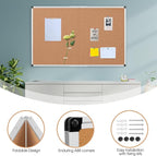 Extra Large Cork Bulletin Board 60" X 36", Foldable Notice Pin Board for Wall, Silver Aluminum Framed 5'x3' Corkboard, Wall Mounted Noticeboard with 36 Push Pins for School, Home & Office