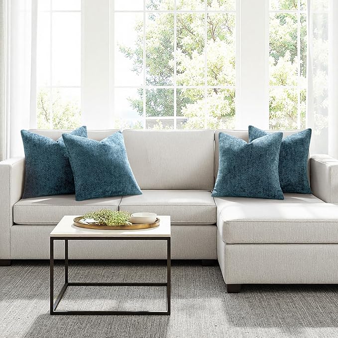 MIULEE Pack of 4 Couch Throw Pillow Covers 20x20 Inch Smoke Blue Soft Decorative Chenille Pillow Covers Farmhouse Accent Cushion Covers for Boho Spring Home Decor Sofa Bedroom Living Room