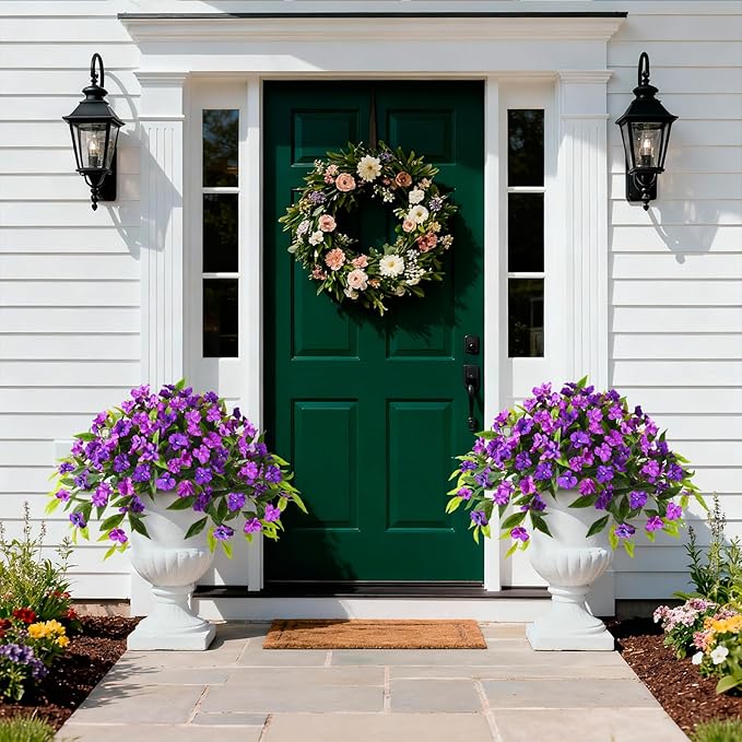 Artificial Flowers for Outdoor, 2 Bundles UV Resistant Fake Plants Decoration Realistic Faux Silk Flowers No Fade Plastic Flowers for Outside Planters Home Porch Patio Yard Garden Decor