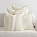 MIULEE Boho Farmhouse Throw Pillow Covers 18x18 Inch Set of 4 Mordern Nordic Cushion Covers Soft Corduroy Spring Home Decor for Couch Bed Sofa Living Room Cream White