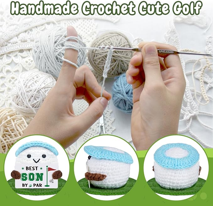 Golf Gifts, Positive Crochet Funny Golfers Presents for Son, Emotional Help Handmade Knitted Golf Themed Doll, Funny Gag Gifts for Golfer Son