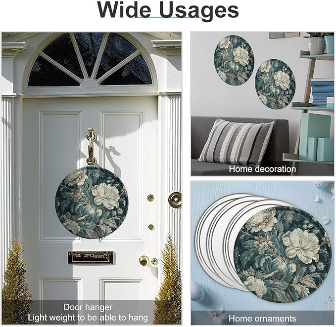 Wall Picture, with Flowers Printed Circular Iron Hanging Picture,Wall Art Decor,Home for Bedroom Living Room Bathroom Decor,Iron Painting 11.8X11.8 in