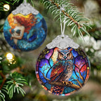 Stained Glass Suncatcher Ornament - Owl Christmas Decorations - Christmas Ornaments for Tree - Holiday Present Ideas - Gift Exchange