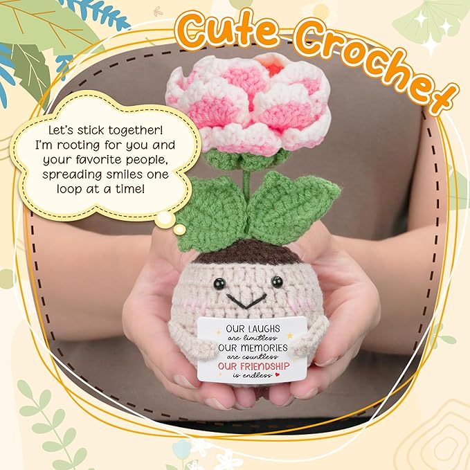 HEXMOZ Mothers Day Friend Gifts for Best Friend, Bestie, BFF, Soul Sister - Friendship Gifts for Women, Birthday Ideas - Handmade Emotional Support Collectible Peony Doll with Positive Card