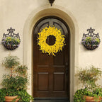 24 Inch Artificial Yellow Forsythia Flower Wreaths, Silk Leaves Paper Floral Wreath for Front Door, Spring Summer Decor, All Season Wreath for Wall Window Farmhouse Wedding Home Decor