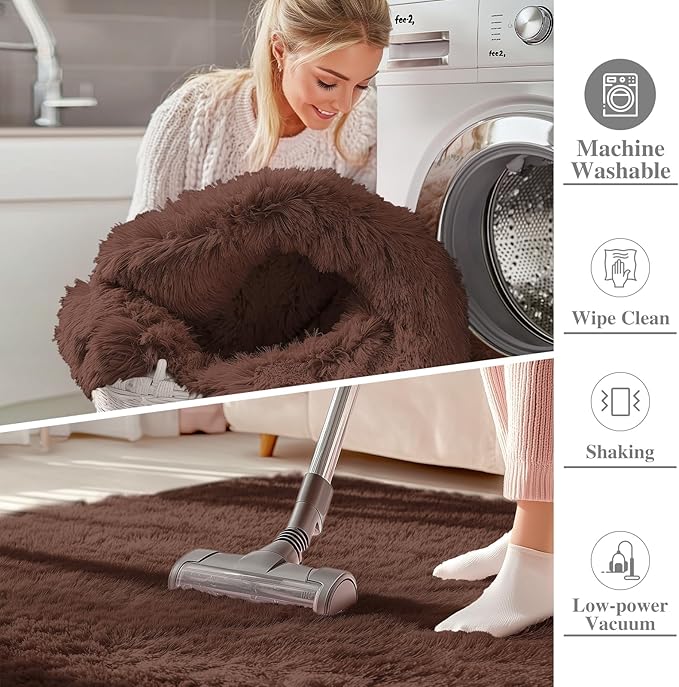 OLANLY 8x8 Machine Washable Large Area Rugs for Living Room, Bedroom, Soft Fluffy Shaggy Bedside Rug, Indoor Floor Carpet for Kids Girls and Boys, Dorms, Nursery, Home Decor Aesthetic, Coffee