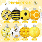 Zeyune 16 Pcs Summer Tree Ornaments Bee Decoration for Small Tree 1.6 Inch Spring Hanging Sequin Balls Ornaments Glitter Hanging Honeycomb Balls Decor for Summer Holiday Party