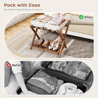 Full Assembled 26.77" L Luggage Rack Set of 2 - Luggage Stand for Guest Room, Foldable Suitcase Stand with Shoe Shelf, Luggage Holder for Bedroom, Hotel (Walnut Bamboo Suitcase Holders)