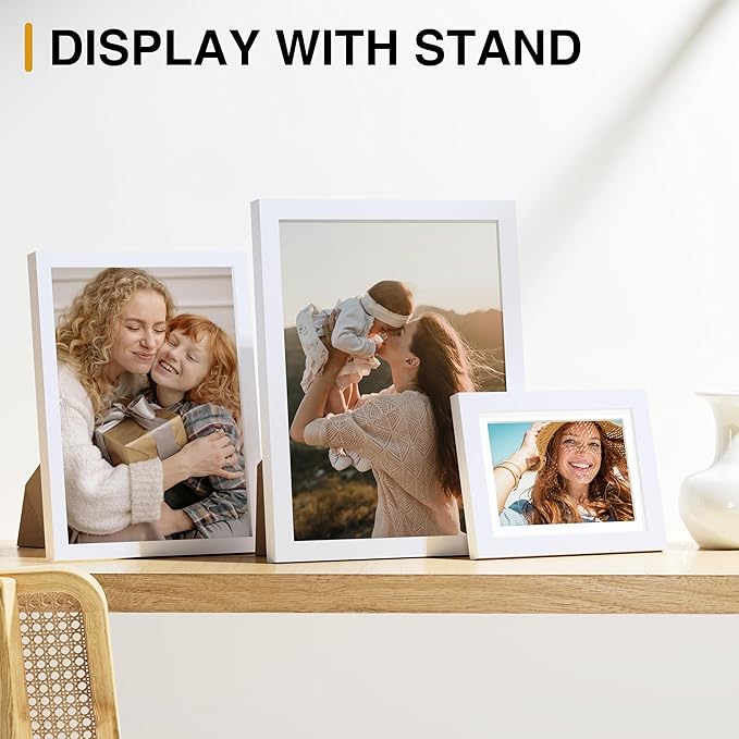 Vittanly Picture Frames set of 7, Picture Frames Collage Wall Decor for Wall or Tabletop Display, Multi Sizes with 1Pcs 11x14, 2Pcs 8x10 and 4Pcs 5x7 Photo Frames, Gallery Wall Frame Set in White