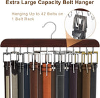 Belt Hanger for Closet, Sturdy Wood Belt Rack Closet Accessories with 14 Hooks Belt Organizer for Closet Organizers and Storage Max 42 Belts-Mahogany 2 Pack