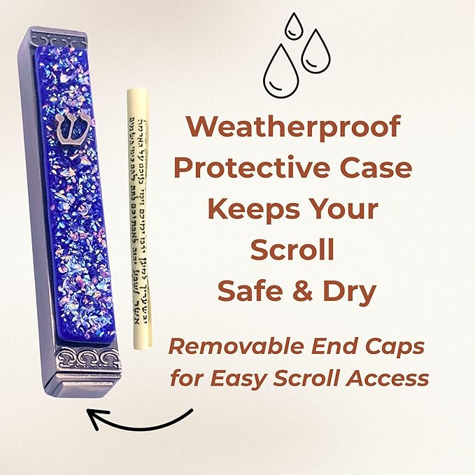 Sparkling Art Glass Mezuzah - Easy Mount Indoor or Outdoor - Weatherproof Metal Case - Gift Box and Non-Kosher Scroll Included - Hand Made in USA - Guaranteed for Life! (Deep Cobalt)