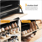 2 Flip Drawers Shoe Cabinet Storage for Entryway, Narrow Shoes Organizer Cabinet for Front Door Entrance, Free Standing Hidden Wooden Hallway Shoe Rack(Oak&Black)