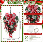 Lyrow 4 Pcs Cordless Prelit Christmas Artificial Swags 24" Xmas Stairway Swag Teardrop Trim Christmas Staircase Decoration Battery Operated Garland for Indoor Outdoor Railing Decor