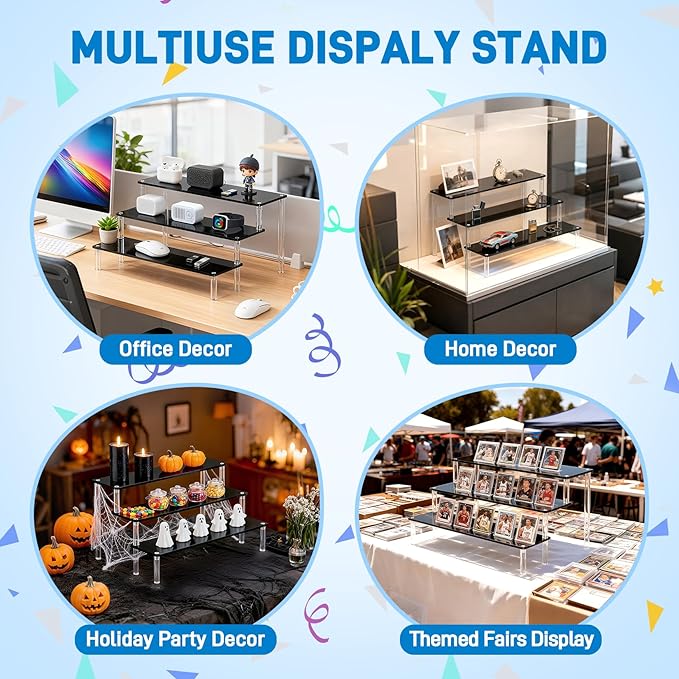 2 Packs Acrylic Display Stand Riser,3 Tier Perfume Organizer Cupcake Stand Acrylic Pop Shelves Holder,Black Desk Display Shelf for Figure,Trinket,Collectibles,Dessert Tray Stands for Party Decor-7.9in